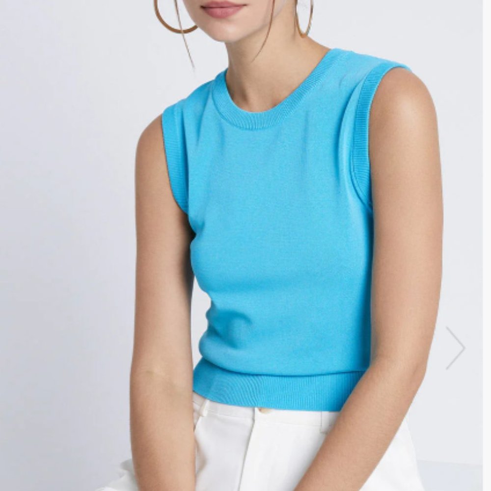 Plain Crew Neck Knitted Vest - Blue